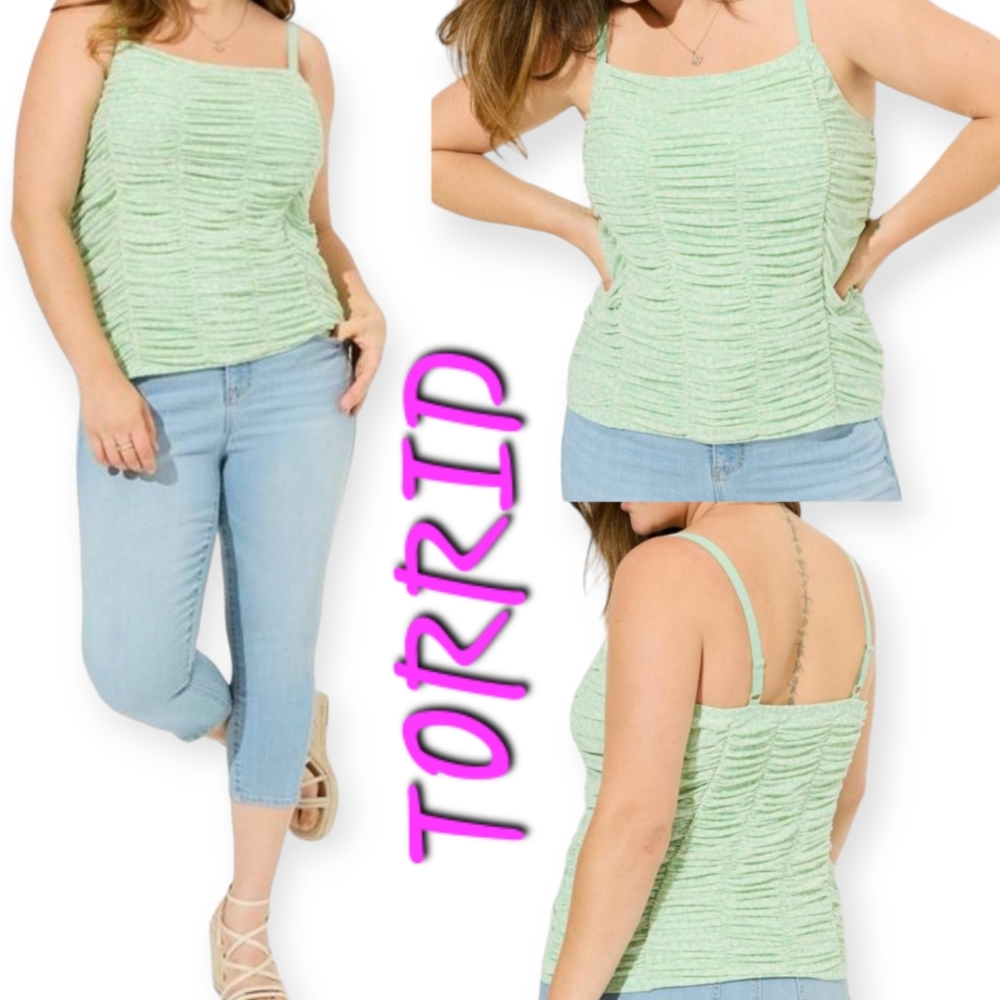 TORRID Stretch Mesh Cropped Shirred Cami Hemlock